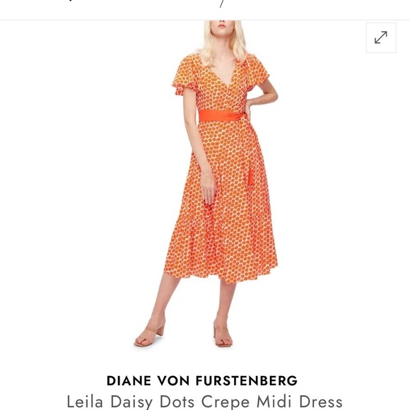 Diane Von Furstenberg Dresses & Skirts - Diane Von Furstenberg Leila daisy  V neck Orange Crepe Midi Dress size 6